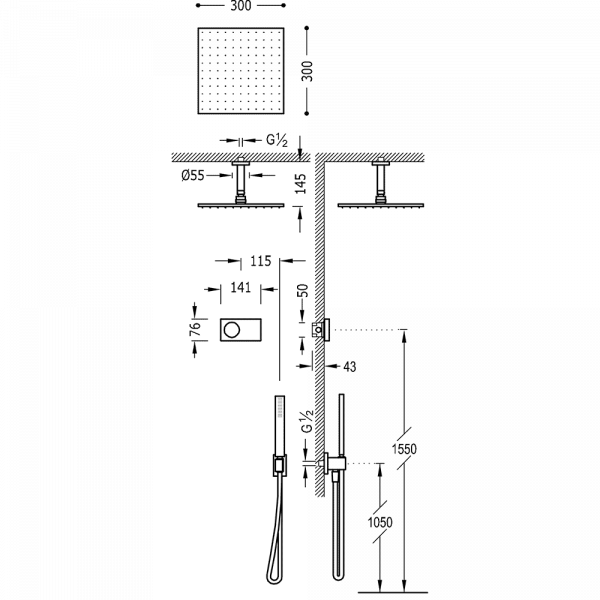 Електронний комплект для душу з вбудованим термостатом Shower Technology Blue Edition 09286564BM