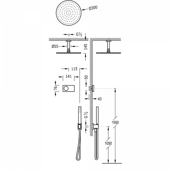 Електронний комплект для душу з вбудованим термостатом Shower Technology Blue Edition 09286567BM
