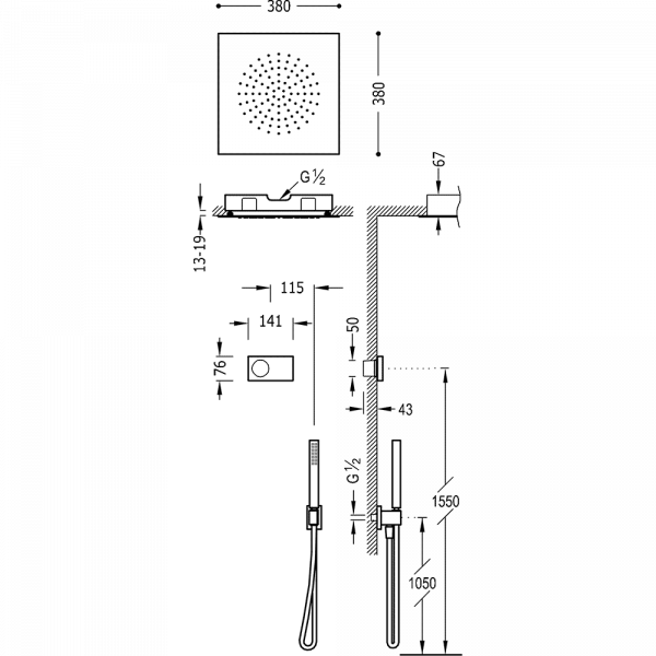 Електронний комплект для душу з вбудованим термостатом Shower Technology Blue Edition 09288584NM