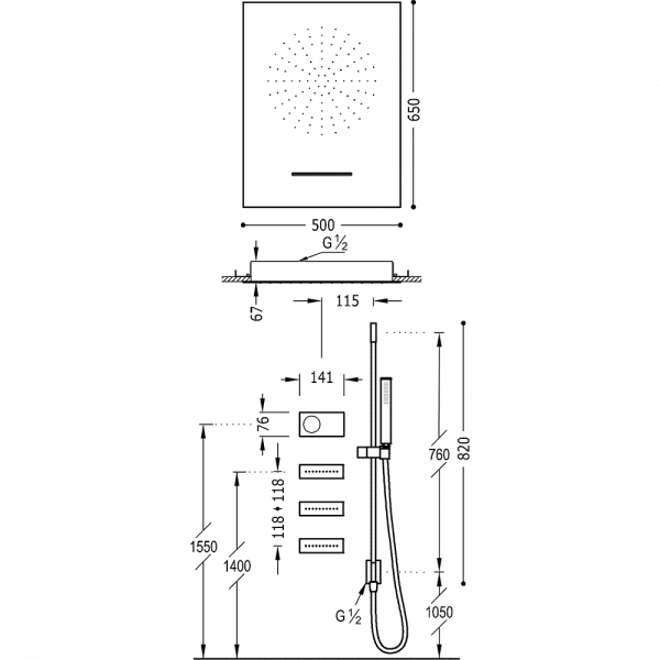 Електронний комплект для душу з термостатом SHOWER TECHNOLOGY 09288403