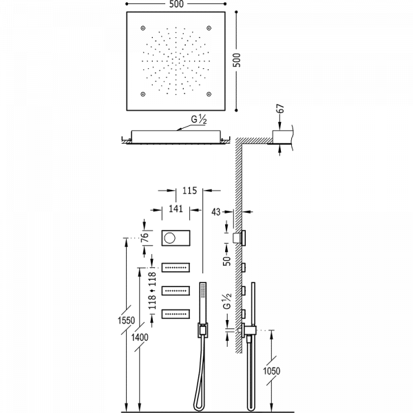 Електронний комплект для душу з термостатом SHOWER TECHNOLOGY 09288406