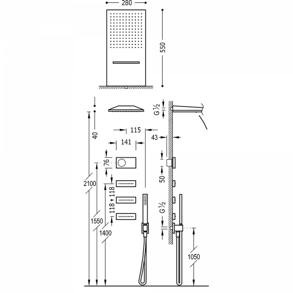 Електронний комплект для душу з термостатом SHOWER TECHNOLOGY 09288408