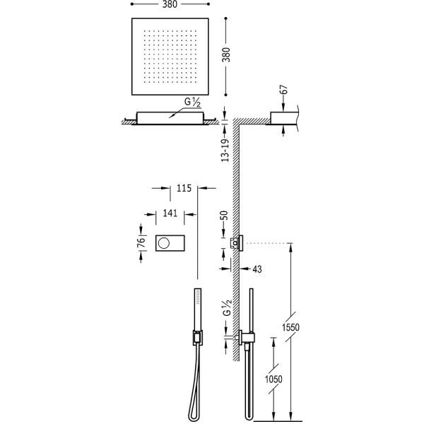 Електронний комплект для душу з термостатом SHOWER TECHNOLOGY BLUE EDITION 09288552