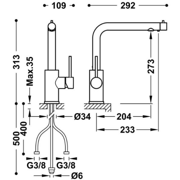 Змішувач для кухні з підключенням питної води Tres Kitchen 23045303NM