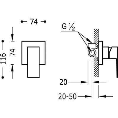 Вбудований змішувач для душу Tres Cuadro 106177
