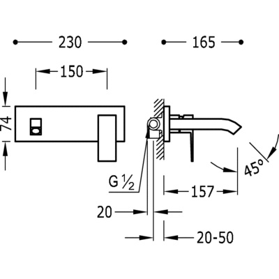 Настінний змішувач для раковини Tres Cuadro 106200