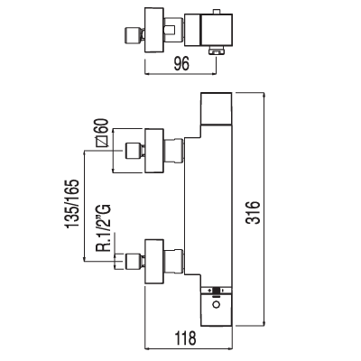 Змішувач для ванни з каскадом Tres Cuadro 1071749