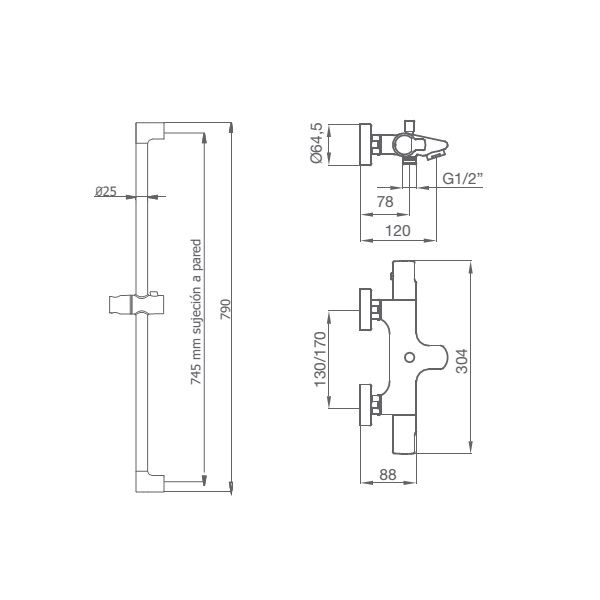 Змішувач для ванни з термостатом Tender 107900 в комплекті з ручним душем.