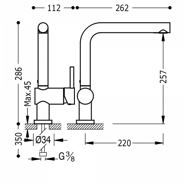 Одноважільний вертикальний змішувач для миття 130336