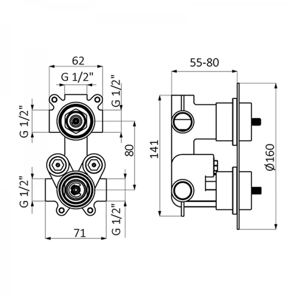 Змішувач для душу GRB Clasica прихованого монтажу термостатичний чорний 132120