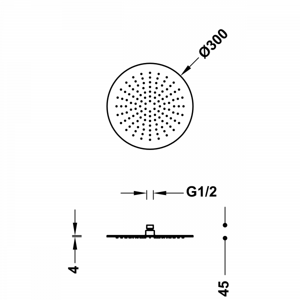 Розпилювач для душу INOX антивапняний із шарніром. 300 мм 134315010AC