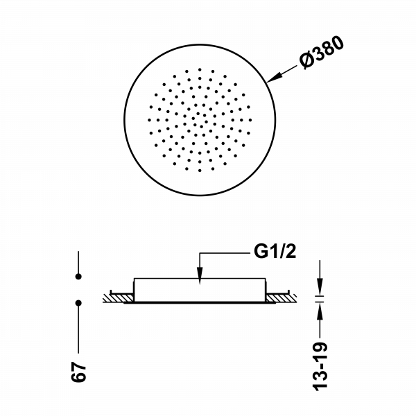 Розпилювач душовий INOX стельовий Антивапняний 380 мм 134940OP