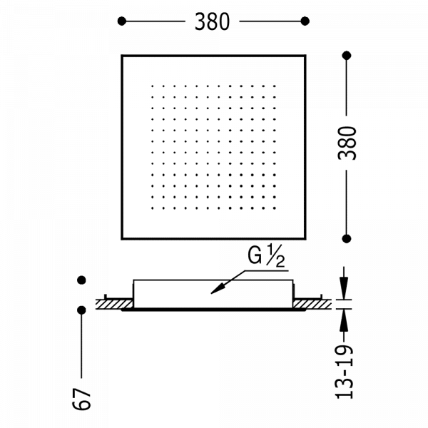 Верхній душ INOX стельовий Антивапняний 380x380 мм 134944NM