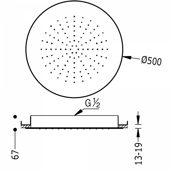 Верхній душ INOX стельовий 500 мм Антивапняний 134950BM
