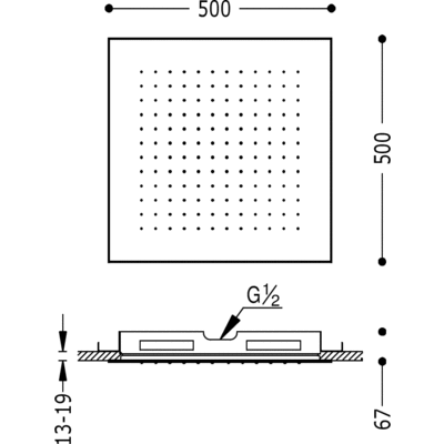 Верхній душ Tres Showers Антивапняний (500x500мм) 134951OM