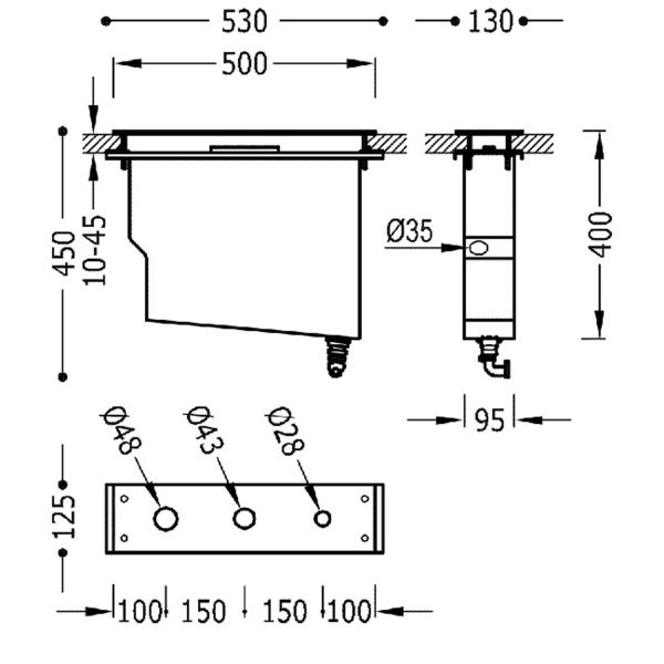 Внутрішній комплект для установки змішувача на борт ванни Tres хром 162245 монтажный комплект