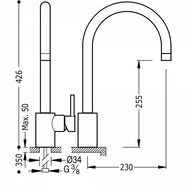 Одноважільний вертикальний змішувач для миття 162440