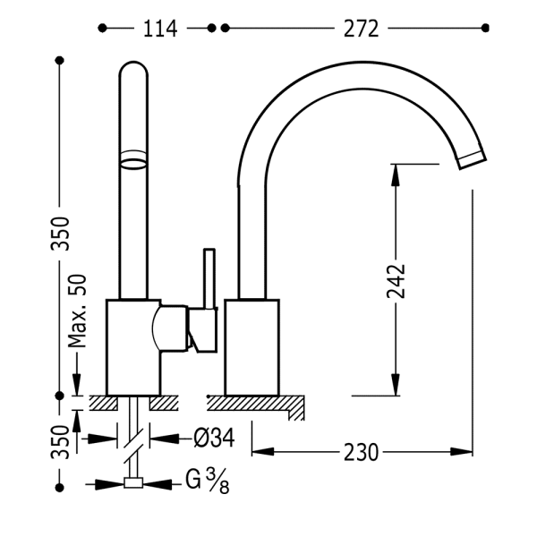 Одноважільний вертикальний змішувач для миття 162442