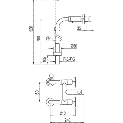 Змішувач для ванни та душу Tres Max 163194