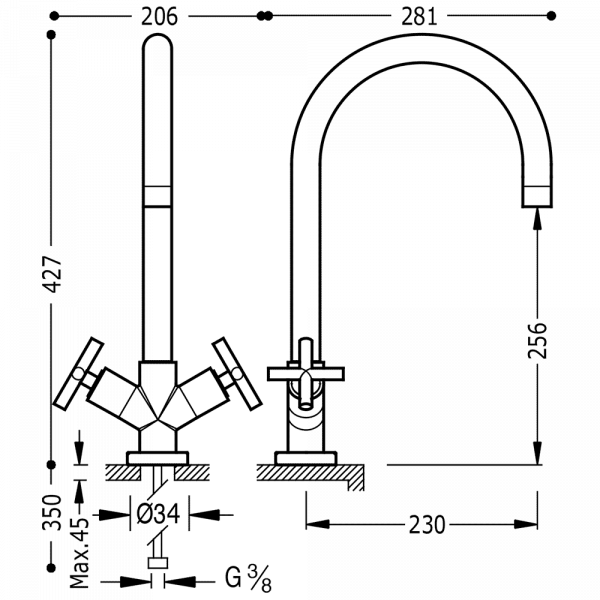 Вертикальний дворучний змішувач для миття 163333