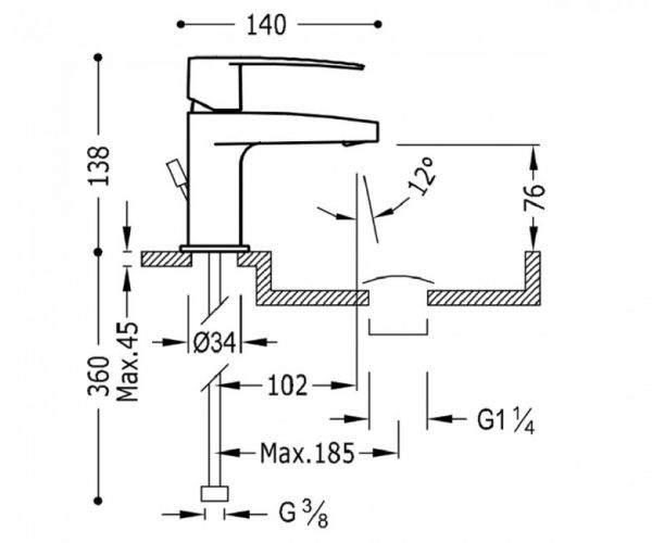 Одноважільний змішувач для раковини з донним клапаном TRES Flat 20410301D хром