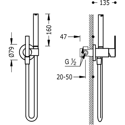 Гігієнічний душ із змішувачем для монтажу стіни із гіпсокартону Tres Lex 181222
