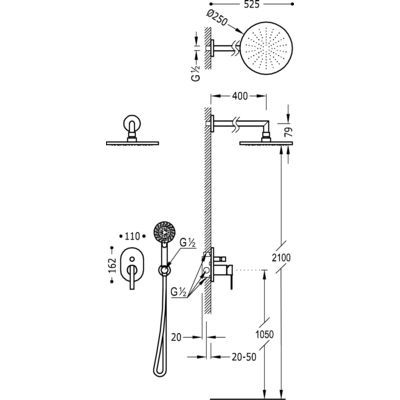 Душова система із вбудованим змішувачем Tres Lex 18188005