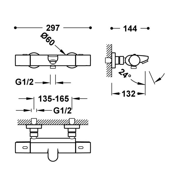 Настінний термостатичний змішувач для ванни та душа Tres OVER-WALL 19017401NM чорний
