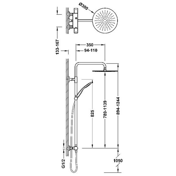 Комплект для душу OVER-WALL 2-ходовий настінний термостатичний колір хром 19038701