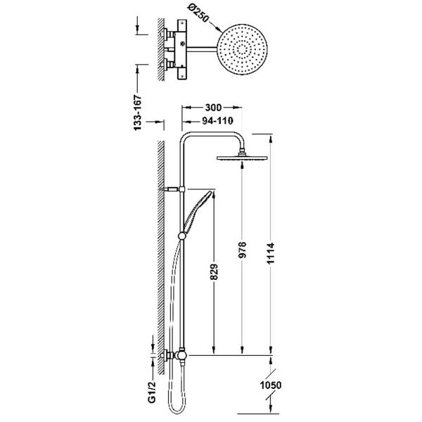 Комплект для душу OVER-WALL 2-ходовий настінний термостатичний колір хром 19039301