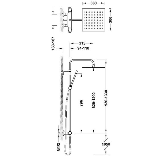 Комплект OVER-WALL 2-ходовий настінний термостатичний змішувач для душу  хром 19039307