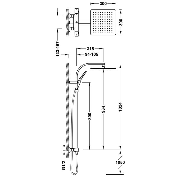 Настінний термостатичний змішувач для душу з 2-ходовим підключенням хром 19039309