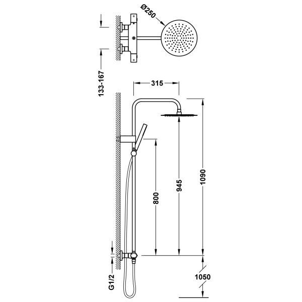 Настінний термостатичний змішувач для душу з 2-ходовим підключенням 19039312