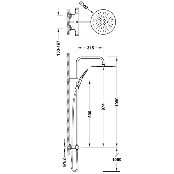 Настінний термостатичний змішувач для душу з 2-ходовим підключенням хром 19039314