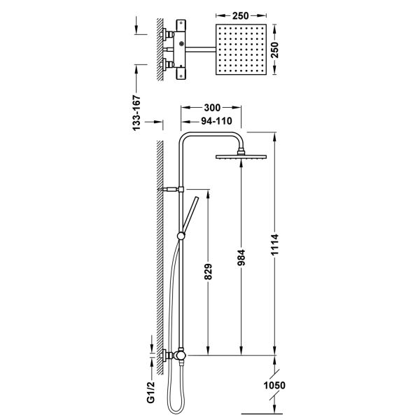 Душова система з термостатом для душу Tres Showers OVER-WALL 2-ходовий 19039317 хром