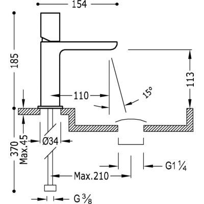 Одноважільний змішувач для раковини з донним клапаном Tres Loft 20010302D