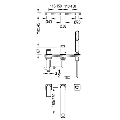 Змішувач на борт ванни Tres Loft 20016203AC