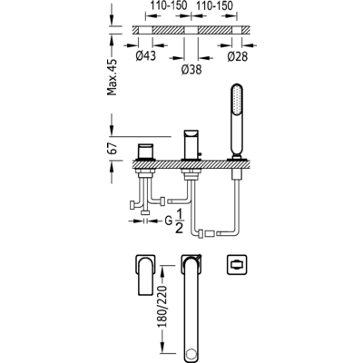 Змішувач на борт ванни Tres Loft 20016201BM