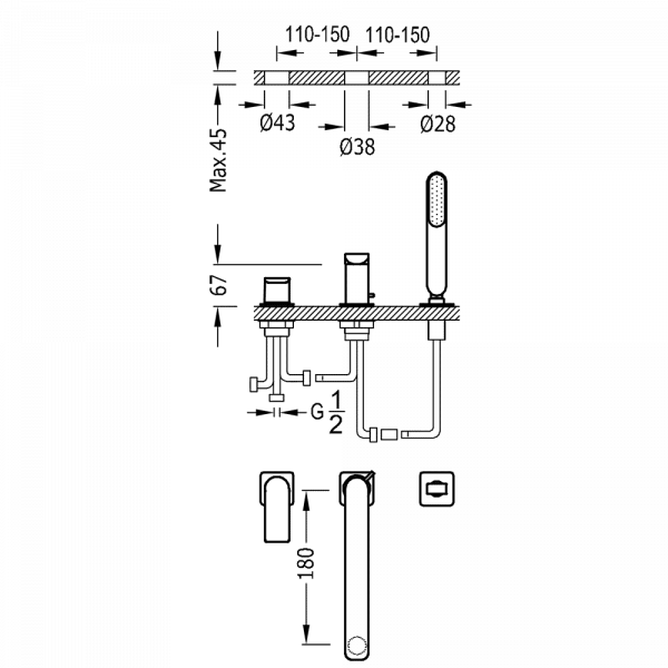 Одноважільний змішувач для борту ванни Loft Colors 20016203