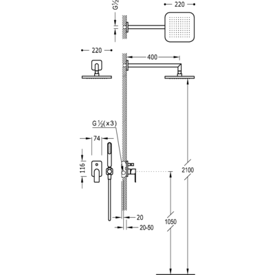 Душова система із вбудованим змішувачем Tres Loft Colors 20018002NE