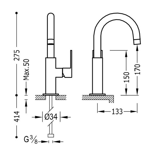 Одноважільний змішувач для раковини 275 мм Tres Loft Colors 20020504OR