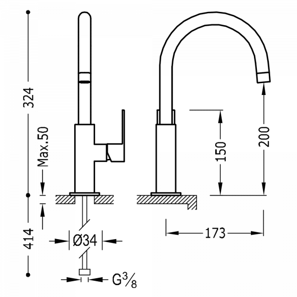 Одноважільний змішувач для раковини 324 мм Tres Loft Colors 20020505OM