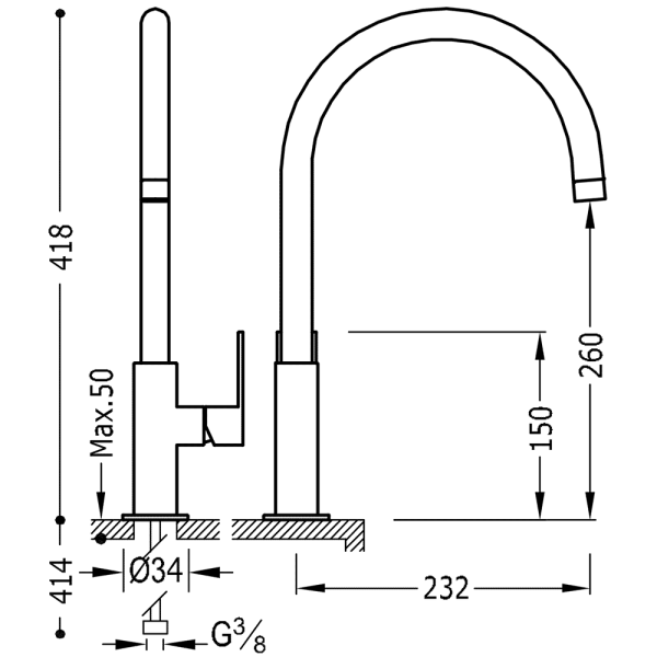 Одноважільний змішувач для раковини 418 мм Tres Loft Colors 20020506OR
