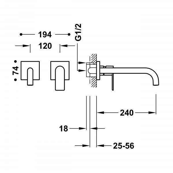 Одноважільний настінний змішувач для умивальника Loft Colors 20030002