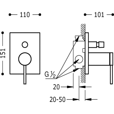 Вбудований змішувач для душу Tres Mono-Term 20118001