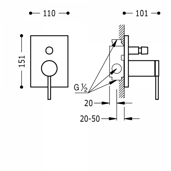 Вбудований змішувач для душу Tres Mono-Term 20118001NM