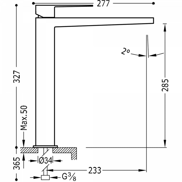 Одноважільний змішувач для раковини Tres Slim 20210305OM