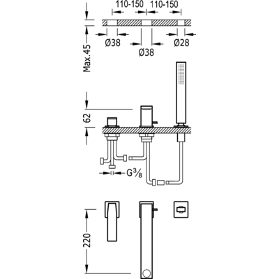 Змішувач на борт ванни Tres Slim Exclusive 20216101NM