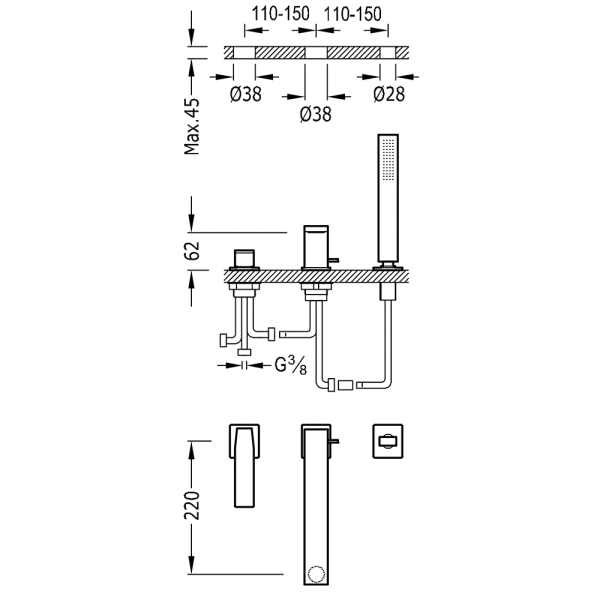 Одноважільний змішувач для борту ванни Slim Exclusive 20216101OM