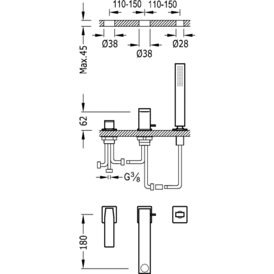 Змішувач на борт ванни Tres Slim Exclusive 20216103